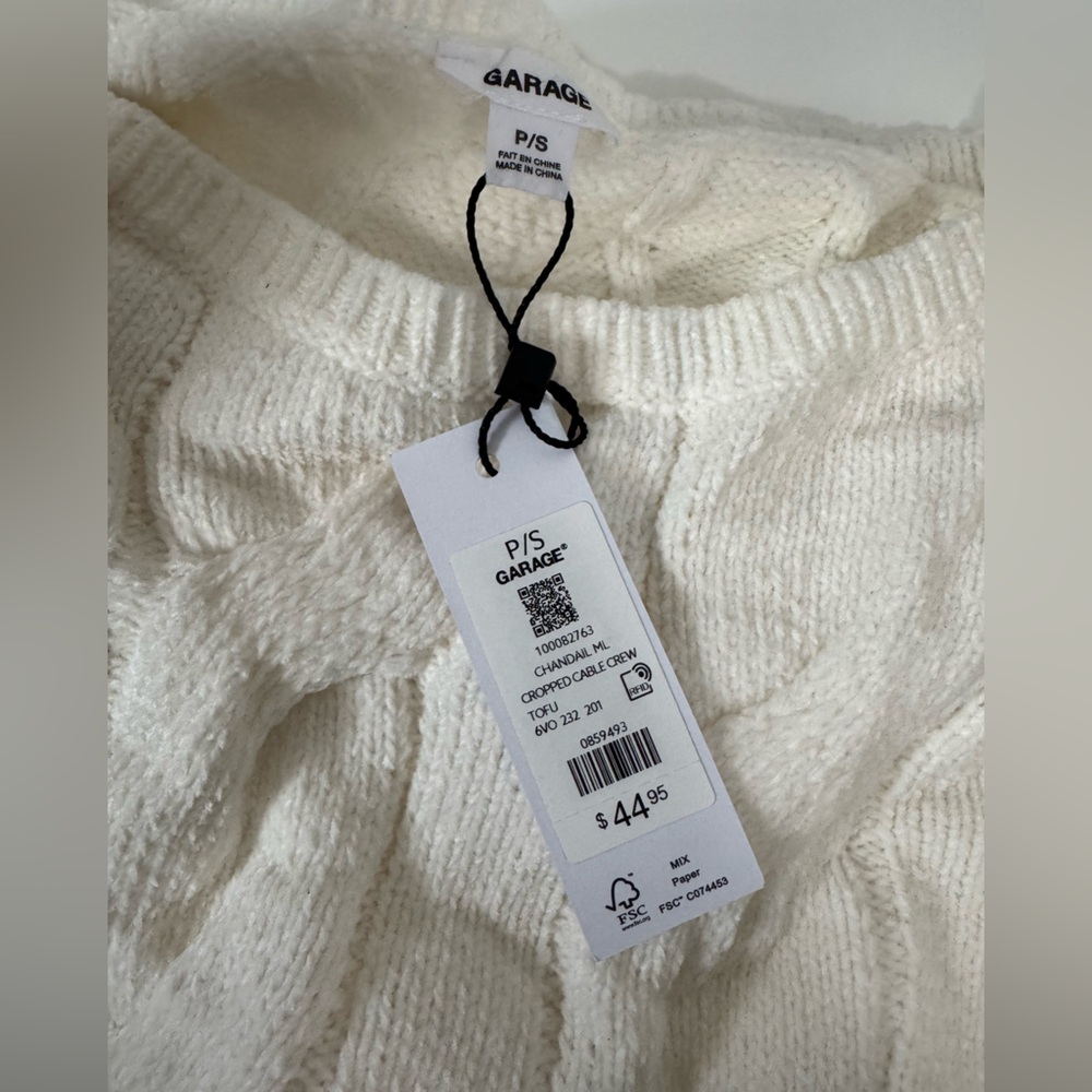 Garage Cropped Cable Crewneck Sweater Small NWT - Picture 2 of 5